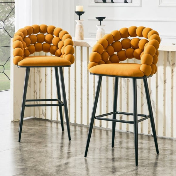 English Elm Bubble Cloud Velvet Counter Stools Set of 2 with Sculpted Back for Kitchen Island Bar Orange Matte Black W3875P462107