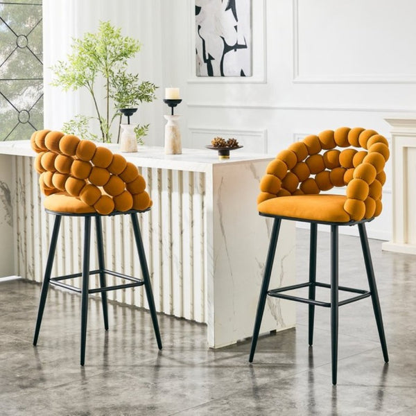 English Elm Bubble Cloud Velvet Counter Stools Set of 2 with Sculpted Back for Kitchen Island Bar Orange Matte Black W3875P462107
