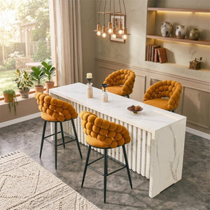 English Elm Bubble Cloud Velvet Counter Stools Set of 2 with Sculpted Back for Kitchen Island Bar Orange Matte Black W3875P462107