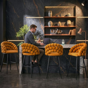 English Elm Bubble Cloud Velvet Counter Stools Set of 2 with Sculpted Back for Kitchen Island Bar Orange Matte Black W3875P462107