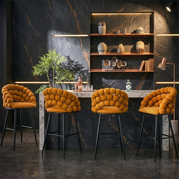English Elm Bubble Cloud Velvet Counter Stools Set of 2 with Sculpted Back for Kitchen Island Bar Orange Matte Black W3875P462107