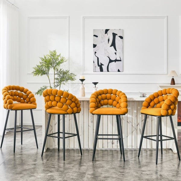 English Elm Bubble Cloud Velvet Counter Stools Set of 2 with Sculpted Back for Kitchen Island Bar Orange Matte Black W3875P462107