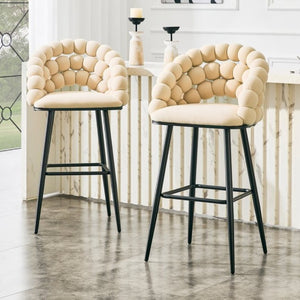 English Elm Bubble Cloud Velvet Counter Stools Set of 2 with Sculpted Back for Kitchen Island Bar Beige Matte Black W3875P462108