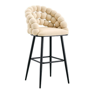 English Elm Bubble Cloud Velvet Counter Stools Set of 2 with Sculpted Back for Kitchen Island Bar Beige Matte Black W3875P462108