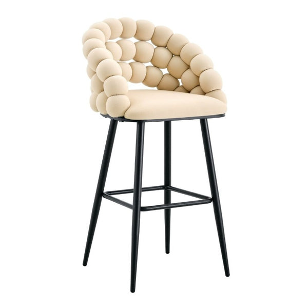 English Elm Bubble Cloud Velvet Counter Stools Set of 2 with Sculpted Back for Kitchen Island Bar Beige Matte Black W3875P462108