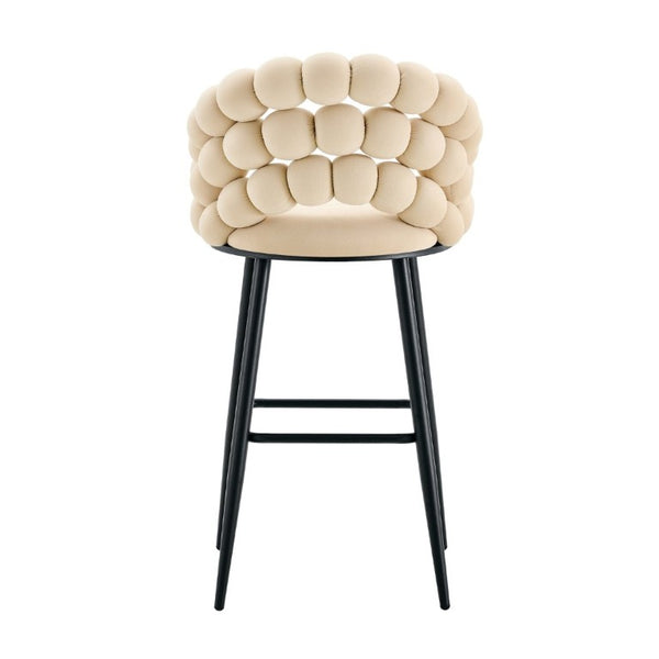 English Elm Bubble Cloud Velvet Counter Stools Set of 2 with Sculpted Back for Kitchen Island Bar Beige Matte Black W3875P462108