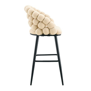 English Elm Bubble Cloud Velvet Counter Stools Set of 2 with Sculpted Back for Kitchen Island Bar Beige Matte Black W3875P462108