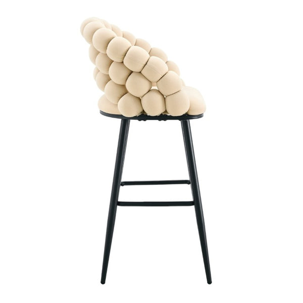 English Elm Bubble Cloud Velvet Counter Stools Set of 2 with Sculpted Back for Kitchen Island Bar Beige Matte Black W3875P462108