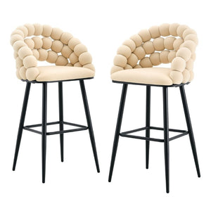 English Elm Bubble Cloud Velvet Counter Stools Set of 2 with Sculpted Back for Kitchen Island Bar Beige Matte Black W3875P462108