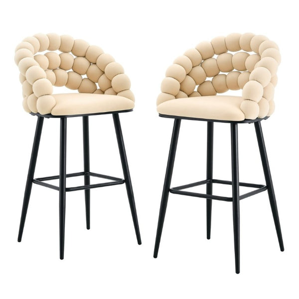 English Elm Bubble Cloud Velvet Counter Stools Set of 2 with Sculpted Back for Kitchen Island Bar Beige Matte Black W3875P462108
