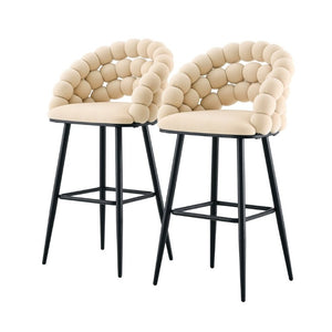 English Elm Bubble Cloud Velvet Counter Stools Set of 2 with Sculpted Back for Kitchen Island Bar Beige Matte Black W3875P462108
