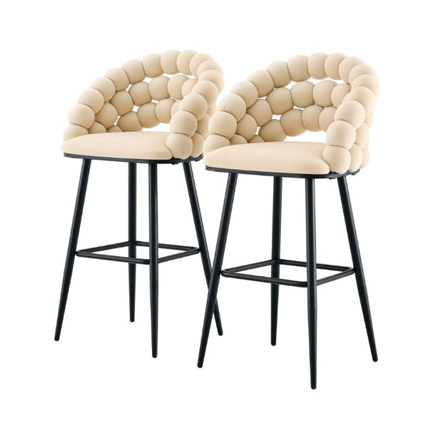 English Elm Bubble Cloud Velvet Counter Stools Set of 2 with Sculpted Back for Kitchen Island Bar Beige Matte Black W3875P462108