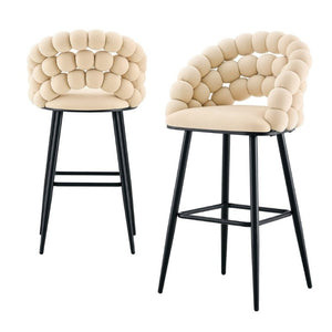 English Elm Bubble Cloud Velvet Counter Stools Set of 2 with Sculpted Back for Kitchen Island Bar Beige Matte Black W3875P462108