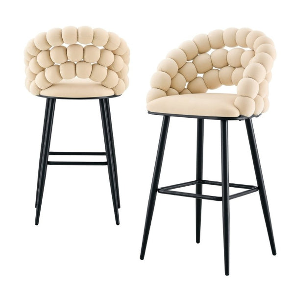 English Elm Bubble Cloud Velvet Counter Stools Set of 2 with Sculpted Back for Kitchen Island Bar Beige Matte Black W3875P462108
