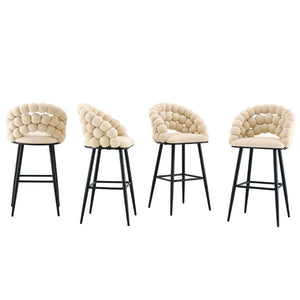 English Elm Bubble Cloud Velvet Counter Stools Set of 2 with Sculpted Back for Kitchen Island Bar Beige Matte Black W3875P462108