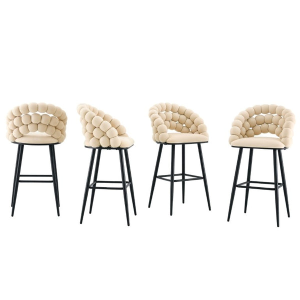 English Elm Bubble Cloud Velvet Counter Stools Set of 2 with Sculpted Back for Kitchen Island Bar Beige Matte Black W3875P462108