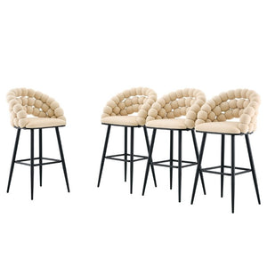 English Elm Bubble Cloud Velvet Counter Stools Set of 2 with Sculpted Back for Kitchen Island Bar Beige Matte Black W3875P462108