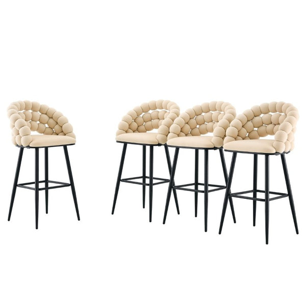 English Elm Bubble Cloud Velvet Counter Stools Set of 2 with Sculpted Back for Kitchen Island Bar Beige Matte Black W3875P462108