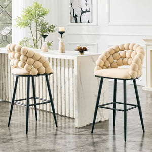 English Elm Bubble Cloud Velvet Counter Stools Set of 2 with Sculpted Back for Kitchen Island Bar Beige Matte Black W3875P462108