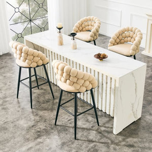 English Elm Bubble Cloud Velvet Counter Stools Set of 2 with Sculpted Back for Kitchen Island Bar Beige Matte Black W3875P462108