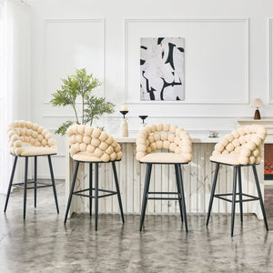 English Elm Bubble Cloud Velvet Counter Stools Set of 2 with Sculpted Back for Kitchen Island Bar Beige Matte Black W3875P462108