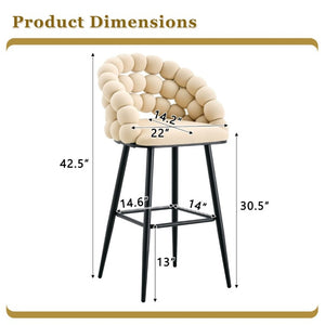 English Elm Bubble Cloud Velvet Counter Stools Set of 2 with Sculpted Back for Kitchen Island Bar Beige Matte Black W3875P462108