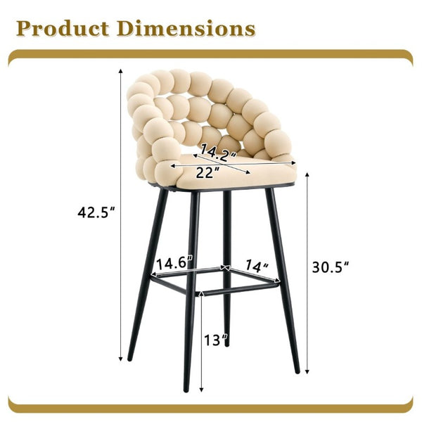 English Elm Bubble Cloud Velvet Counter Stools Set of 2 with Sculpted Back for Kitchen Island Bar Beige Matte Black W3875P462108