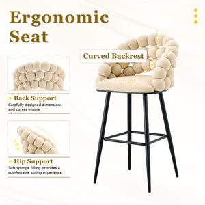 English Elm Bubble Cloud Velvet Counter Stools Set of 2 with Sculpted Back for Kitchen Island Bar Beige Matte Black W3875P462108