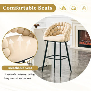 English Elm Bubble Cloud Velvet Counter Stools Set of 2 with Sculpted Back for Kitchen Island Bar Beige Matte Black W3875P462108