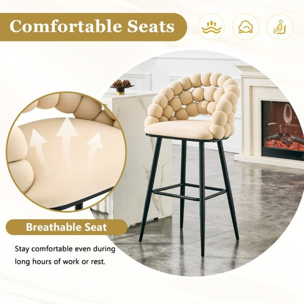 English Elm Bubble Cloud Velvet Counter Stools Set of 2 with Sculpted Back for Kitchen Island Bar Beige Matte Black W3875P462108