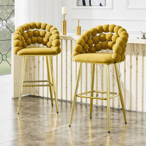 English Elm Bubble Cloud Velvet Counter Stools Set of 2 with Sculpted Back for Kitchen Island Bar Mustard Yellow Gold W3875P462109