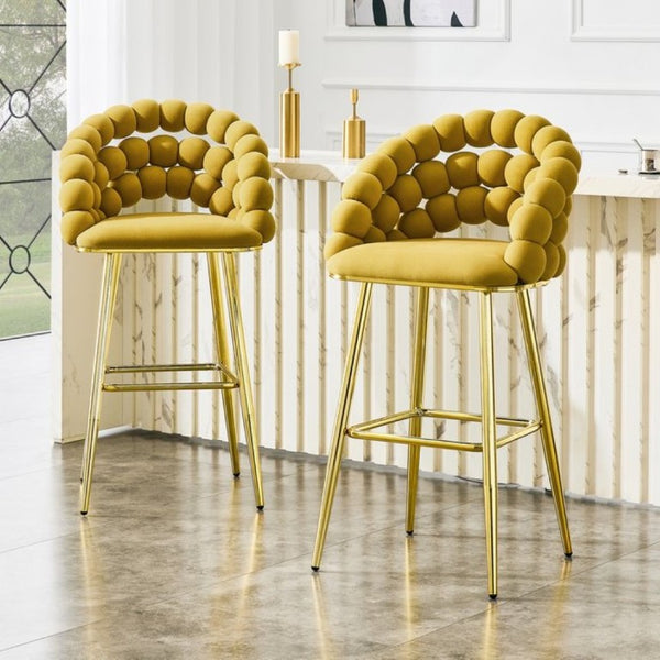 English Elm Bubble Cloud Velvet Counter Stools Set of 2 with Sculpted Back for Kitchen Island Bar Mustard Yellow Gold W3875P462109