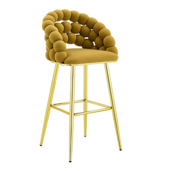 English Elm Bubble Cloud Velvet Counter Stools Set of 2 with Sculpted Back for Kitchen Island Bar Mustard Yellow Gold W3875P462109