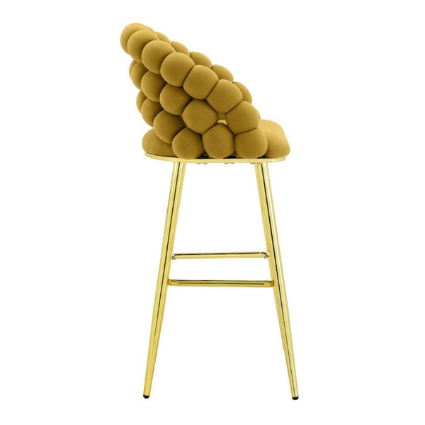 English Elm Bubble Cloud Velvet Counter Stools Set of 2 with Sculpted Back for Kitchen Island Bar Mustard Yellow Gold W3875P462109