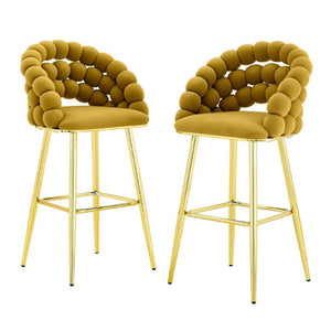English Elm Bubble Cloud Velvet Counter Stools Set of 2 with Sculpted Back for Kitchen Island Bar Mustard Yellow Gold W3875P462109