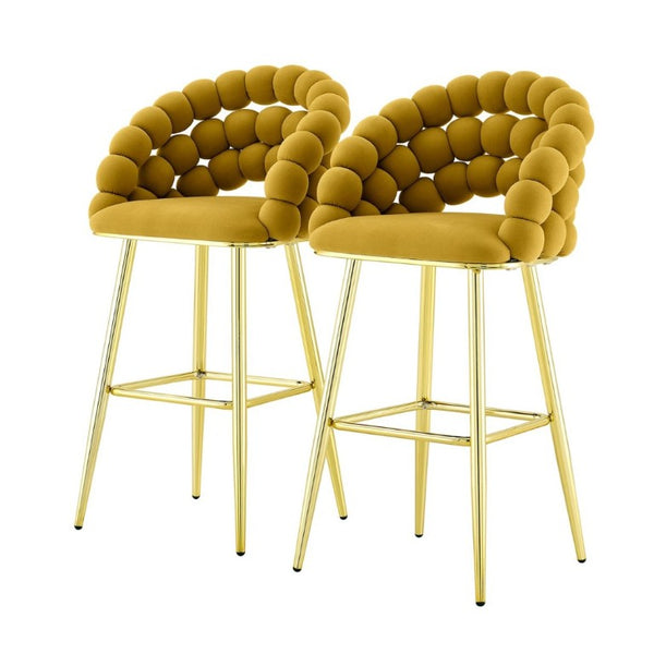 English Elm Bubble Cloud Velvet Counter Stools Set of 2 with Sculpted Back for Kitchen Island Bar Mustard Yellow Gold W3875P462109