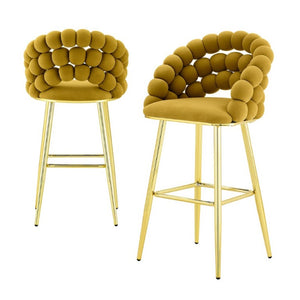 English Elm Bubble Cloud Velvet Counter Stools Set of 2 with Sculpted Back for Kitchen Island Bar Mustard Yellow Gold W3875P462109