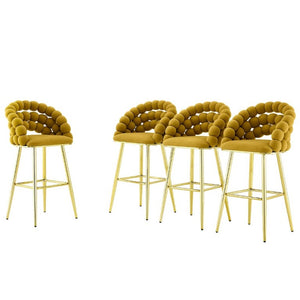 English Elm Bubble Cloud Velvet Counter Stools Set of 2 with Sculpted Back for Kitchen Island Bar Mustard Yellow Gold W3875P462109