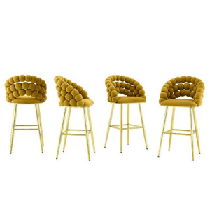 English Elm Bubble Cloud Velvet Counter Stools Set of 2 with Sculpted Back for Kitchen Island Bar Mustard Yellow Gold W3875P462109