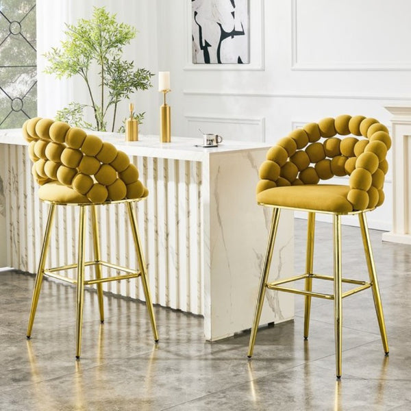 English Elm Bubble Cloud Velvet Counter Stools Set of 2 with Sculpted Back for Kitchen Island Bar Mustard Yellow Gold W3875P462109