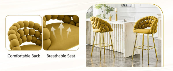English Elm Bubble Cloud Velvet Counter Stools Set of 2 with Sculpted Back for Kitchen Island Bar Mustard Yellow Gold W3875P462109