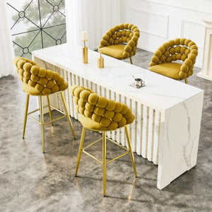 English Elm Bubble Cloud Velvet Counter Stools Set of 2 with Sculpted Back for Kitchen Island Bar Mustard Yellow Gold W3875P462109