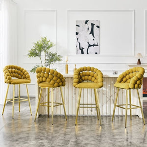 English Elm Bubble Cloud Velvet Counter Stools Set of 2 with Sculpted Back for Kitchen Island Bar Mustard Yellow Gold W3875P462109