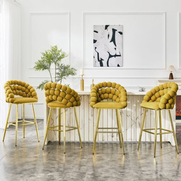 English Elm Bubble Cloud Velvet Counter Stools Set of 2 with Sculpted Back for Kitchen Island Bar Mustard Yellow Gold W3875P462109