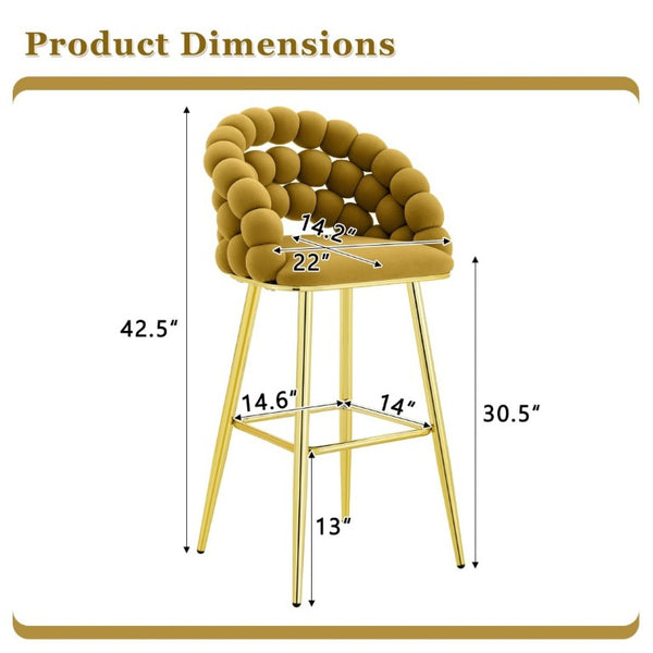 English Elm Bubble Cloud Velvet Counter Stools Set of 2 with Sculpted Back for Kitchen Island Bar Mustard Yellow Gold W3875P462109