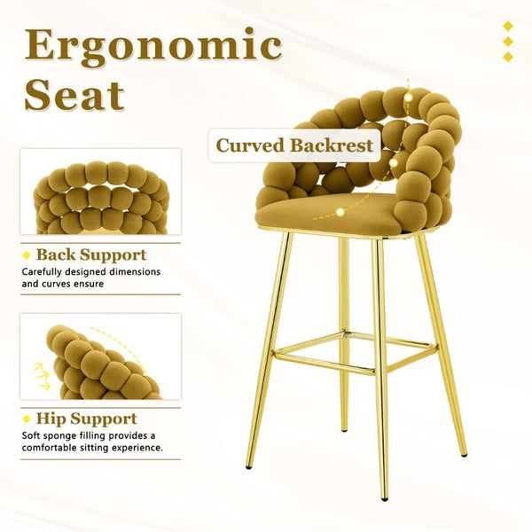 English Elm Bubble Cloud Velvet Counter Stools Set of 2 with Sculpted Back for Kitchen Island Bar Mustard Yellow Gold W3875P462109
