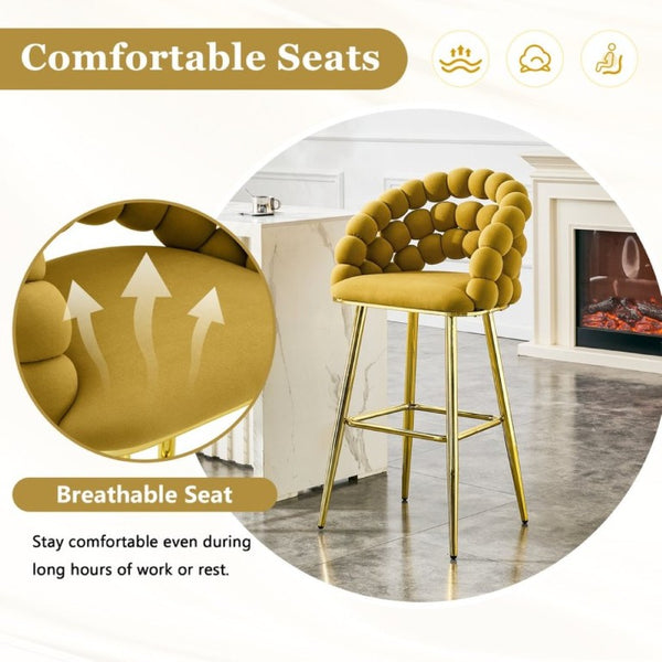 English Elm Bubble Cloud Velvet Counter Stools Set of 2 with Sculpted Back for Kitchen Island Bar Mustard Yellow Gold W3875P462109