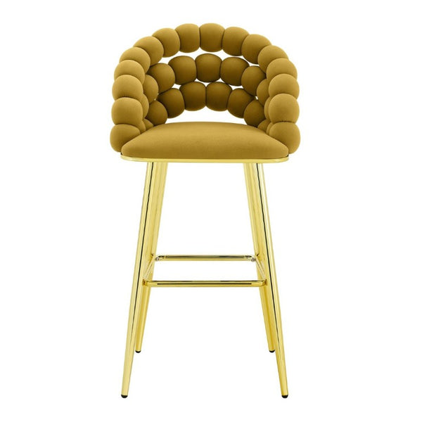 English Elm Bubble Cloud Velvet Counter Stools Set of 2 with Sculpted Back for Kitchen Island Bar Mustard Yellow Gold W3875P462109