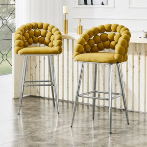 English Elm Bubble Cloud Velvet Counter Stools Set of 2 with Sculpted Back for Kitchen Island Bar Mustard Yellow Silver W3875P462110