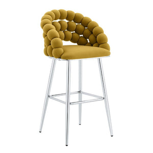 English Elm Bubble Cloud Velvet Counter Stools Set of 2 with Sculpted Back for Kitchen Island Bar Mustard Yellow Silver W3875P462110
